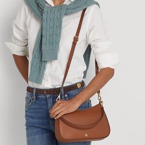 Ralph Lauren Crosshatch Leather Medium Danni Bag in Lauren Tan NWT with Dust Bag